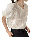 Toloer Chic Sweet Flower Texture Sense Short-Sleeved Chiffon Shirt Female Summer New French Temperament Small Shirt Jacket-Outfit