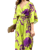 Toloer 2024 New Women's Ins Fashion Elegant Print Bat Sleeve Waist V Neck Women's