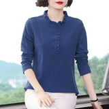 2023 New T-shirt Loose Large Short Sleeve Women's Blouse Solid Color Button Folds O-Neck Casual Fashion Tops-Outfit
