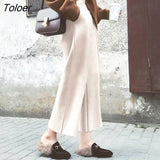 Winter Oversized Woolen Women Pants Casual High Waist Wide Leg Pants Women Solid Wool Loose Straight Women Trousers