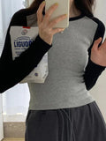 Contrast Color Raglan Slim Long Sleeve Knit-Outfit