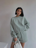 Drop Shoulder Halp Zip Sweatshirt & Drawstring Shorts Set-Outfit