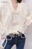 Women Sweater Fashion Patchwork Lace Ruffles Knit Cardigan Korean Beading Pink Y2K Tops 2023 Autumn Woman Swaters