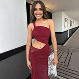 Sheer Draped One Shoulder Cut Out Maxi Dress-Outfit