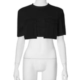 Women's Summer New Fashion Wear Round Neck Short Sleeves Pocket Ultra-Short T-Shirt