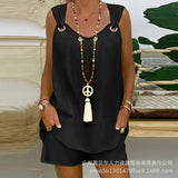 Women's New Solid Color Vertical Collar Sleeveless Casual Suit LZR14529K Series-Outfit