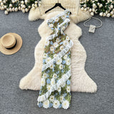 Light Luxury Name Heavy Industry Hollow Hook Lace Dress Female Senior Wood Ear Splicing Oblique Shoulder