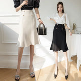 Body Skirt Flounce Skirt Female Spring / Summer 2024 High Waist Long Cover Span Buttock One Step Skirt-Outfit