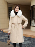 One Dress Three Wear Detachable Pie To Overcome The Wool Collar Female Long Knee Cotton-Padded Clothes And Thick Waist Show Thin Cotton Coat-Outfit
