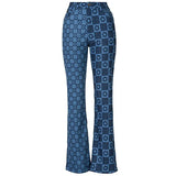 2022 New Women's Denim Jacket Pants Set High Street Vintage Y2K Trouser Suits 2 Piece Set For Women Print Short Jacket