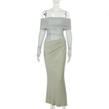 Summer 2025 New Long Dress Temperament Sexy Shoulder Mesh Yarn Hollow Dress