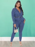 Winter Blue Jeans V-Neck Long Sleeve Casual Plus Size Denim