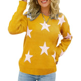 Toloer Women's Fashion Autumn And Winter New Sweater Long Sleeve Round Collar Knit Jumper Five-Pointed Star Loose Casual Women's