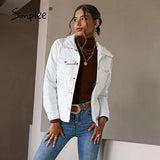 Simplee Office pocket geometric printed women parka winter Loose lapel fashion coat white black Casual button lady quilted