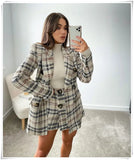 British Style Women Plaid Tweed Jacket Coat With Pockets Fashion Office Ladies Double Breasted Tops Casual