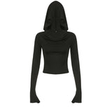 Toloer Girl Two Wear Slim Hat T Shirt Female Autumn New Temperament Light Ripe Wind Deep V Neck Horn Sleeve Jacket-Outfit