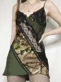 V Neck Patchwork Lace Mini Dress-Outfit