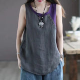 And Linen Vest Women's Large Size 2022 Summer Fashion Design Color Matching Loose Casual Retro Sleeveless Pullover