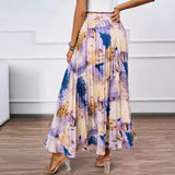 High-End Oil Painting Prints 100-Fold Skirt Fall A Word 100-Fold Skirt