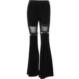 Hot Girls Summer Trousers Dark Net Stitching Slim High Waist Flared Trousers Casual Pants-Outfit