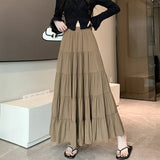 Solid Color High Waist Umbrella Maxi Skirt-Outfit
