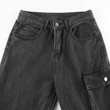 Washed Mid Waist Pocket Cargo Jeans-Outfit