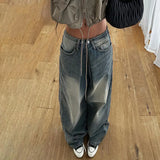 Toloer Wash Water Waist Pleated Foundation Casual Jeans Street New Loose Show Thin All Go With Wide Leg Trousers-Outfit