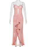 Hollow Out Ruffles Strap Midi Dress-Outfit