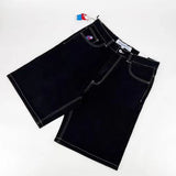 Fashionable Fashion Brand Printed Denim Shorts Men's High Street Casual Wide-Legged Five-Cent Pants-Outfit