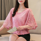 Summer New Chiffon Blouse Cotton Edge Lace Blouses Shirt Fashion Women Blouses Butterfly Flora Women Shirts Tops 4073