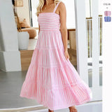 Summer New Sexy Striped Print Slings Belts To Take-Away Dress