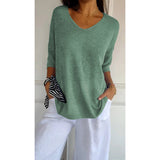 Casual Sweater Basic Thin V-Neck Seven-Sleeve Solid Female Bottoming Shirt Ice Cream
