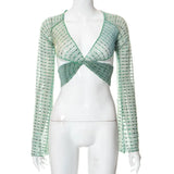 Green Sequin Bandage Crop Top-Outfit