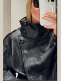 And Winter 2025 Fashion New Women's Pu Leather Jacket Jacket Locomotive Long-Sleeved Leather Coat