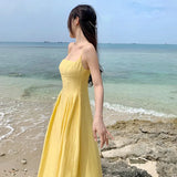 Toloer Yellow Waist Sling Dress Female Summer Summer 2023 New Seaside Resort Gentle Sexy Long