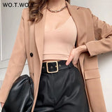 WOTWOY 2021 Office Lady White Blazers Women Autumn Winter Long Sleeve Coats Female Single Button Solid Jacket Woman Pockets