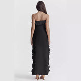 Summer New Sexy Lotus Leaf Side Wrapped Chest Fork Sleeveless Shoulder Dress Dress