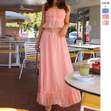 Women's Dress 2025 Summer Slings With Bows Sweet Blouse Folded Fairy Half-Dress Suit