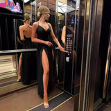 2025 Sexy V-Neck Sling Open-Fork Dress Women's
