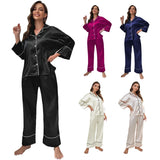 Toloer Silk Pajamas Lady Autumn And Winter Long-Sleeve Pajama Pants Home Suit Can Be Worn Outside-Outfit