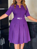 Large-Size Women's Dress 2025 Autumn Fashion Elegant Temperament Solid Five-Sleeve African