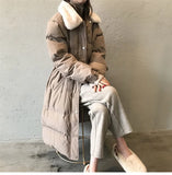Faux rabbit fur collar women's winter down jacket long drawstring slim zipper ladies chic coat loose oversize outwear