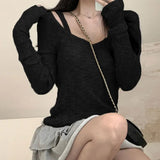 Sense Two Sets With Vest Pit Strip Long Sleeve Hoodie Niche Hottie Casual Casual Pure Color Loose