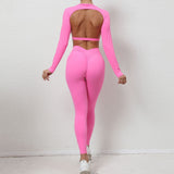 Toloer And Winter Big Show Back Long Sleeve Jacket Tight Yoga Pants Nude Feeling Quick-Dry Sports Suit Show Slim Fitness Suit-Outfit