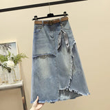 Toloer Autumn Dress New Show Thin Irregular A-Line Skirt Tall Waist Large Size Fat Mm Medium Long Denim Skirt Woman-Outfit