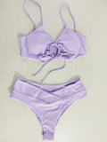 Toloer New Multi-Color Pure Color Lace Hanging Neck Bow Split Swimsuit Women's Feel