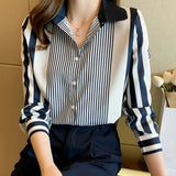 Long Sleeve Blouse Womem Turn Down Collar Striped Chiffon Blouse Shirt Tops Blusas Mujer De Moda 2021 Blouses Shirts