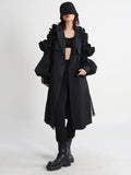 Toloer Street Wind Long Coat Tide 2024 Spring Lapel Long Sleeve Wooden Ear Decorative Splicing Lace Windbreaker-Outfit