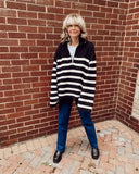 Ribbed Stripes Half-Zip Sweater Women Autumn Winter Clothing 2022 Oversized Pullovers Jumpers Femme Fashion Streetwear