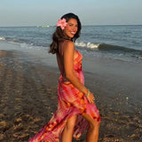 Flower Printed Strap Beach Maxi Dress-Outfit